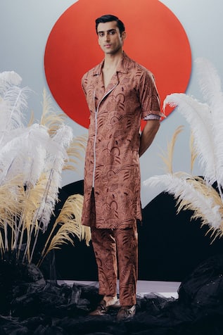 Krisha Sunny Ramani Brown Printed Kurta & Pant Set 