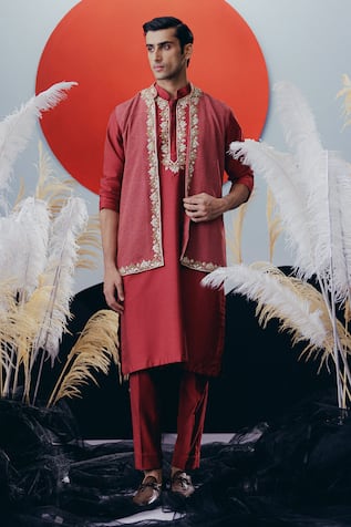 Krisha Sunny Ramani Maroon Zardosi Nehru Jacket Set 