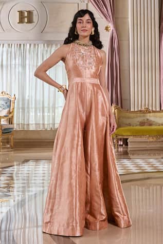 Paulmi And Harsh Rose Bud Pink Flared Jumpsuit 