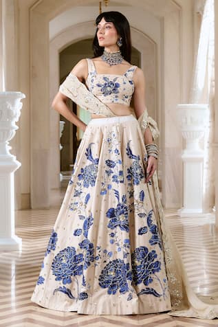 Paulmi And Harsh Ivory Floral Print Lehenga Set 