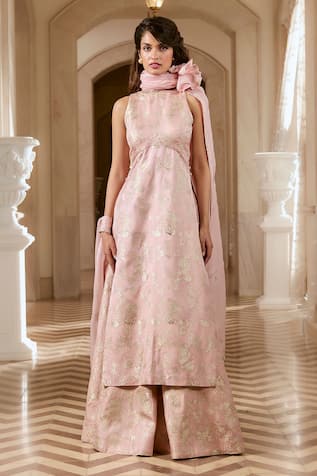 Paulmi And Harsh Flamingo Pink Jacquard Kurta & Palazzo Set 
