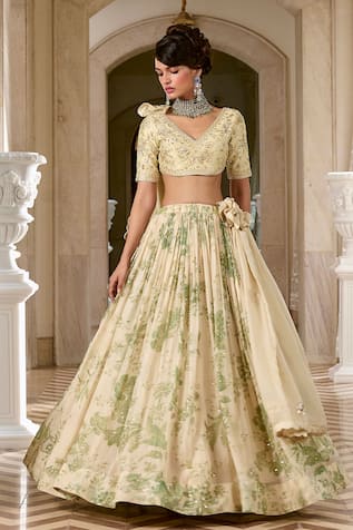 Paulmi And Harsh Ivory Printed Lehenga Set 