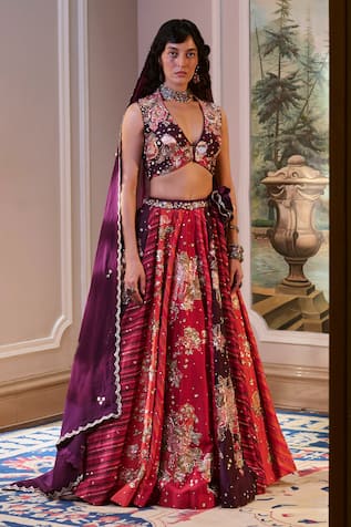 Paulmi And Harsh Multi Color Hand Embroidered Lehenga Set 