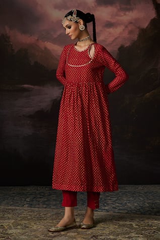 Swatti Kapoor Hind Stripe Woven Anarkali Set 