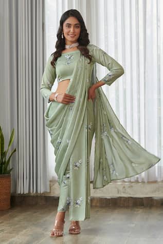 Pasha India Tulsi Green Blouse With Dhoti Pant Saree 