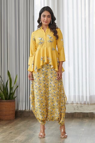 Pasha India Kesar Yellow Peplum Dhoti Jumpsuit 