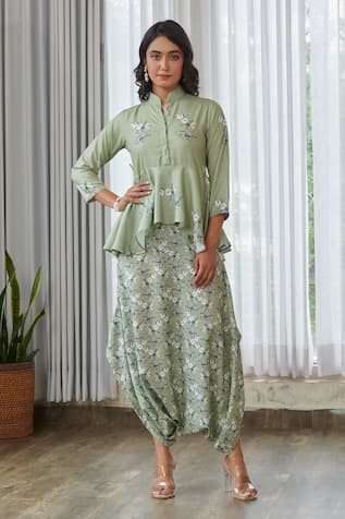Pasha India Tulsi Green Peplum Dhoti Jumpsuit 