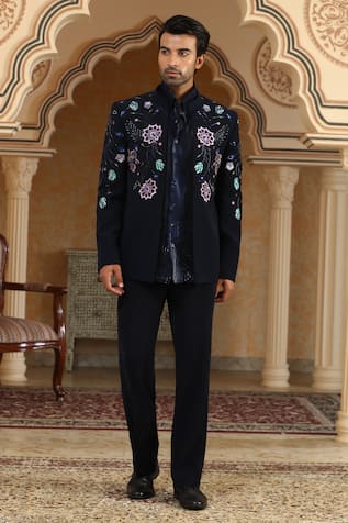 Kudrat Couture Van Raj Embroidered Short Bandhgala Set 