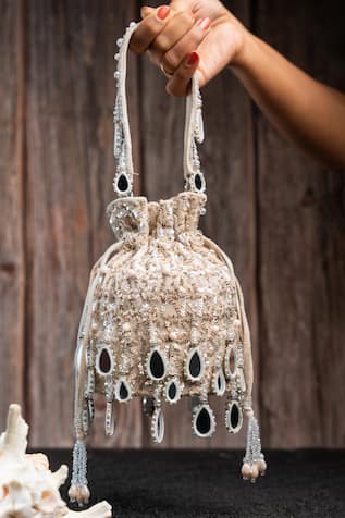 Nayaab By Sonia Aaina Bucket Ecru Potli 