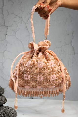 Nayaab By Sonia Serenity Satchel Criss Cross Blush Potli 