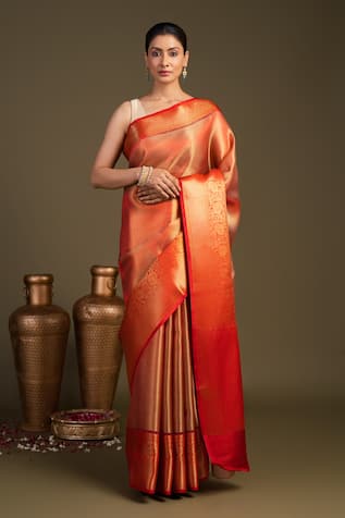 Zal From Benaras Zari Brocade Banarasi Handloom Saree With Unstitched Blouse Piece 