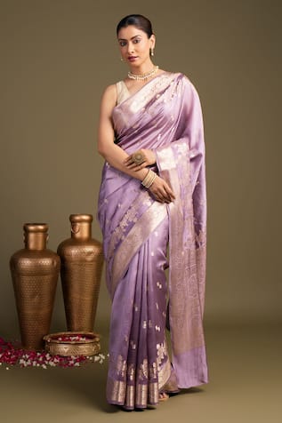 Zal From Benaras Shaded Pure Silk Banarasi Handloom Saree With Unstitched Blouse Piece 