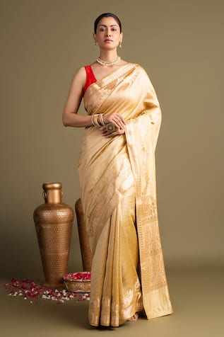 Zal From Benaras Pure Katan Organza Silk Banarasi Handloom Saree With Unstitched Blouse Piece 