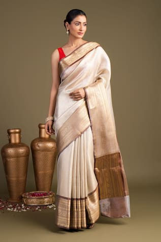 Zal From Benaras Pure Katan Zari Brocade Banarasi Handloom Saree With Unstitched Blouse Piece 