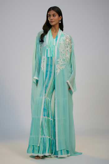 Nadima Saqib Cyan Blue Jumpsuit With Cape 