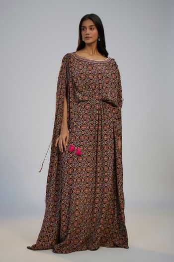 Nadima Saqib Multicolor Printed & Embroidered Kaftan 