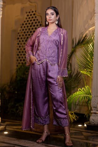 Farha Syed Lavender Embroidered Jacket & Pant Set 