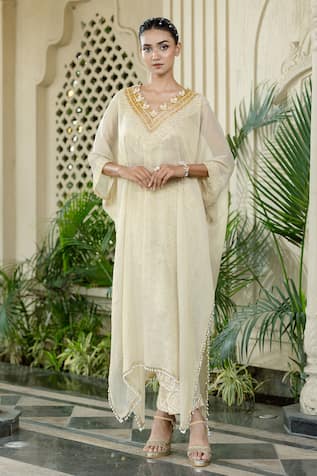 Farha Syed Ivory Beige Kaftan Set 