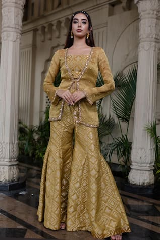 Farha Syed Yellow Hand Embroidered Sharara Set 