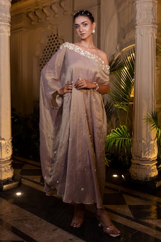 Farha Syed Champagne Rose Embroidered Kaftan 