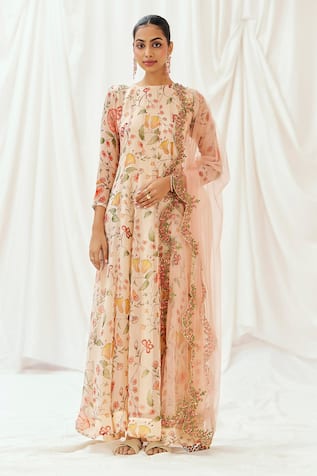 Redpine Designs Floral Print Anarkali With Dupatta 