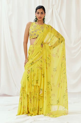 Redpine Designs Printed Pre-Draped Saree With Blouse 