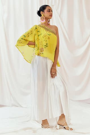 Redpine Designs Printed Top Draped Skirt Set 