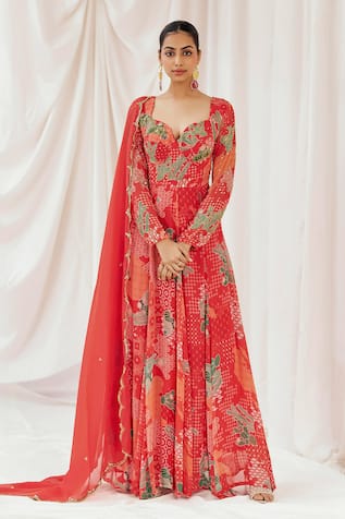 Printed Anarkali With Dupatta 