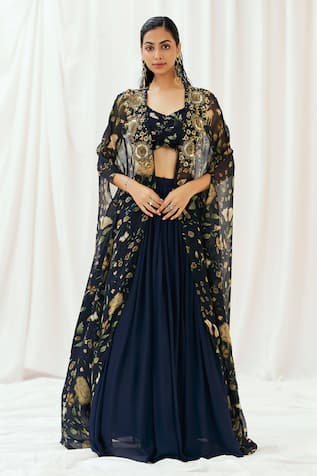 Redpine Designs Embroidered Cape Lehenga Set 