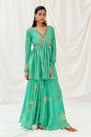 Redpine Designs Printed Peplum Kurta & Sharara Set 
