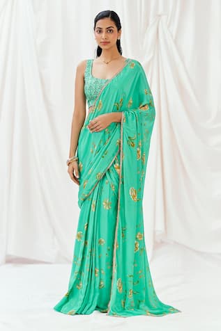 Redpine Designs Printed Pre-Draped Saree With Blouse 