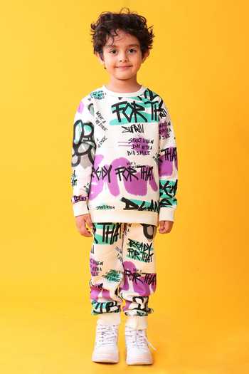 Anthrilo Text Pattern Sweatshirt & Joggers Set 