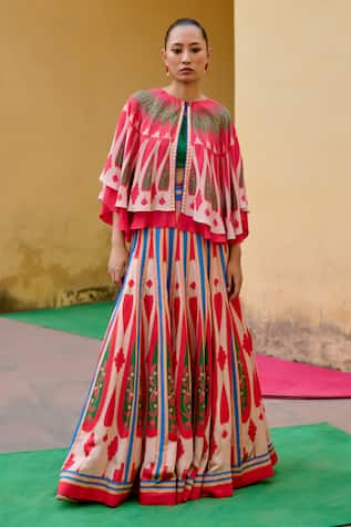 Swati Vijaivargie Color Block Cape Lehenga Set 
