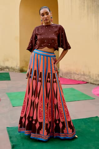 Swati Vijaivargie Polka Dot Pattern Top With Lehenga 