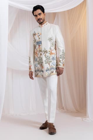 Smriti By Anju Agarwal Darbaar Royale Jungle Pattern Bandhgala Set 