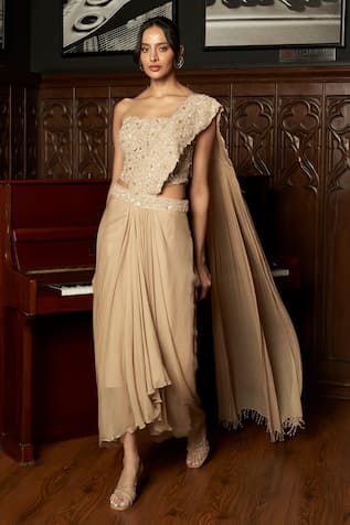 Istya Beige Corset With Pre-Draped Saree 