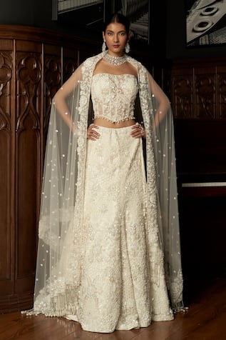 Istya Ivory Embellished Fish Cut Lehenga Set 
