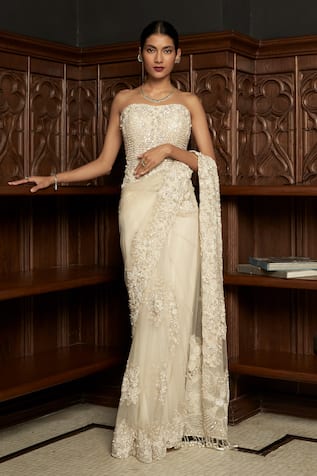 Istya Ivory Embellished Corset & Saree Set 
