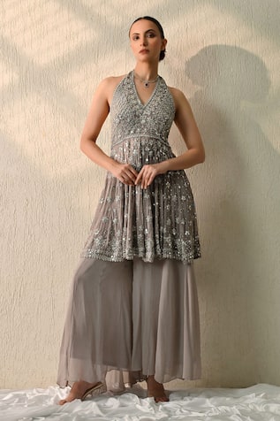 Ohh Crow Monsoon Mist Embroidered Kurta Set 
