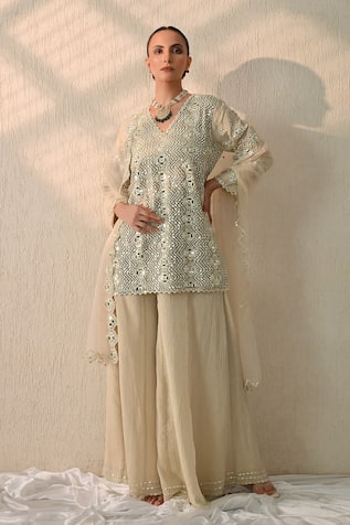 Ohh Crow Mirror Embroidered Kurta Sharara Set 