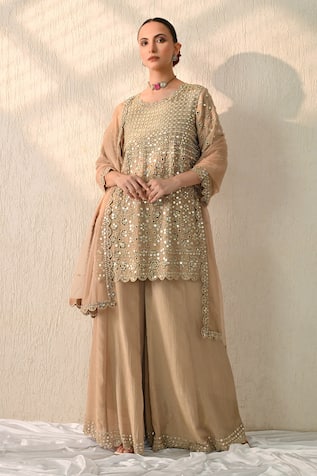 Ohh Crow Floral Mirror Work Kurta Sharara Set 