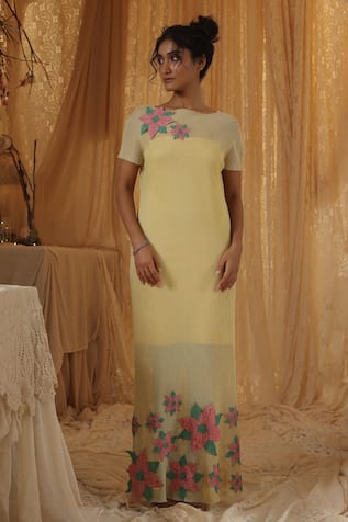 Kritika Murarka Yellow Cotton Net Applique
Dress 