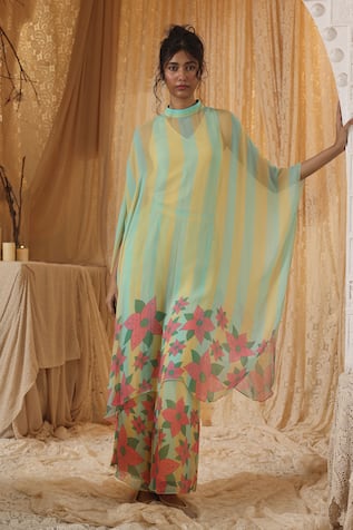 Kritika Murarka Yellow Blue Stripe Spaghetti Dress 