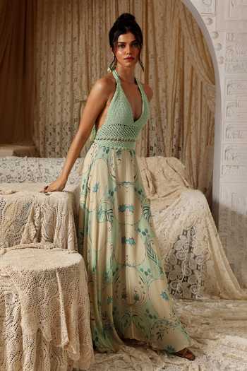 green emerald velvet dress LILBETTER Women's Beach Crochet Backless Bohemian Halter Maxi Long Dress  (Light Green,X-Small) at Amazon Women's Clothing store