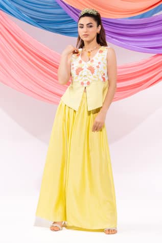 Leela By A Embroidered Waistcoat With Skirt 