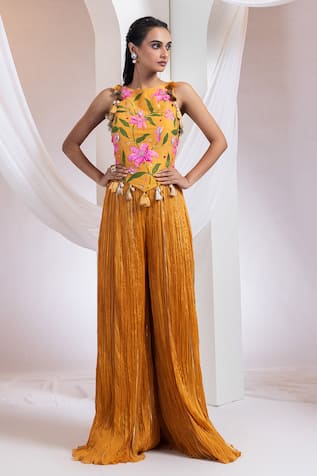 Smriti By Anju Agarwal Ember Bud Embroidered Corset With Pant 