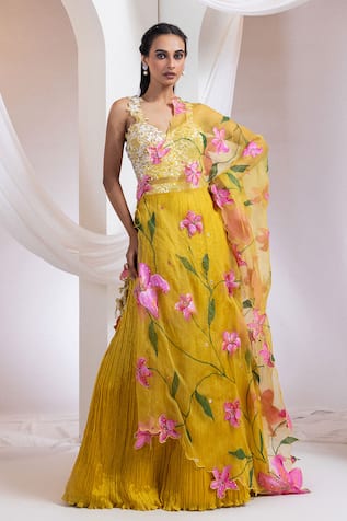 Smriti By Anju Agarwal Sunlit Grove Lehenga & Embroidered Bralette Set 