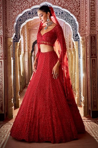 Seema Gujral Tonal Embroidered Bridal Lehenga Set 
