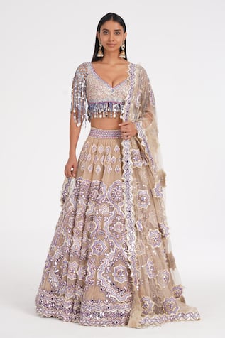 Abhinav Mishra Oyster Daisy Embroidered Lehenga Set 
