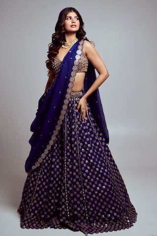 Vvani By Vani Vats Floret Mirror Embroidered Bridal Lehenga Set 